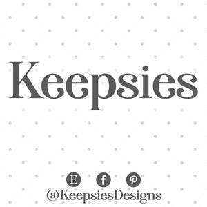 A logo graphic for Keepsies with social media icons and handle at the bottom.
