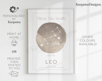 Personalised baby star sign gift print, custom newborn zodiac poster, unique gift for new parents, baby name present, nursery wall art decor