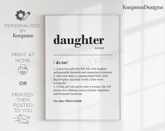 Personalised daughter definition gift print | Custom name meaning poster, Unique gift for daughter, Daughter birthday present for her.