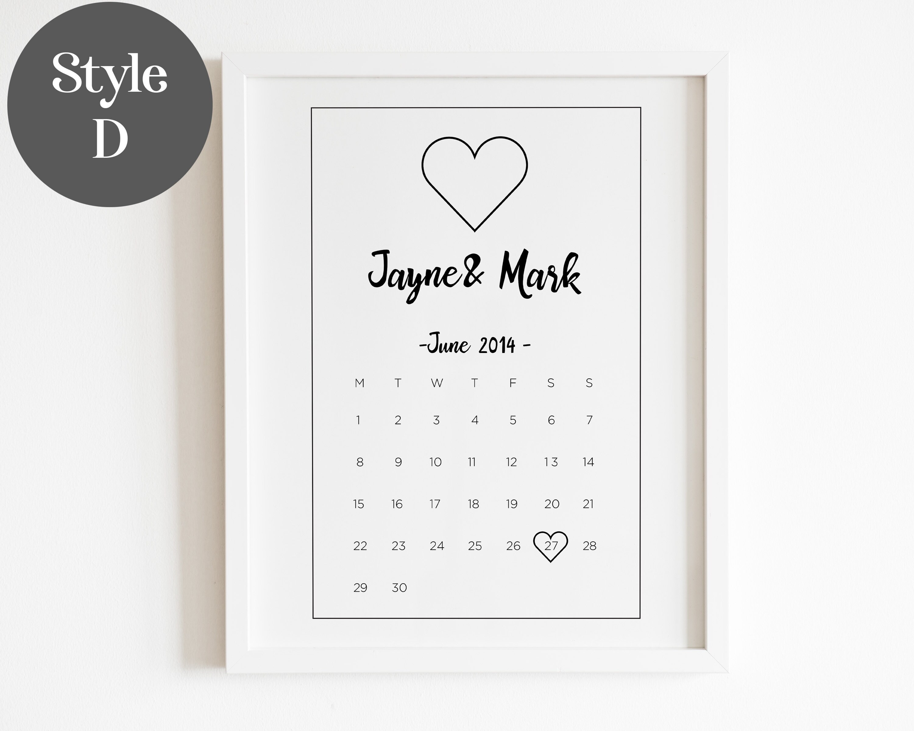 Personalised couple special date calendar print Date poster Etsy