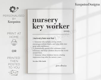Personalised nursery key worker gift, definition poster print, early years thank you present, custom leaving end of term gift from child