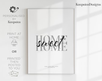 Personalised new home print | home sweet home gift, housewarming gift, new home family gift, personalised home print, home decor print