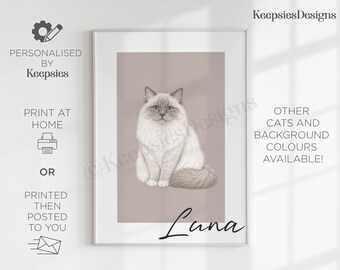 Custom cat portrait | Personalised pet gift print, Cat wall art poster, Present for Cat lover, Cat illustration, Cat memorial remembrance