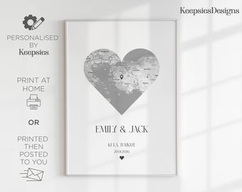 Engagement map gift print | Engagement gift, Anniversary gift for him her, Personalised map print, Custom couple print, Couple gift