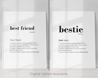 Best friend / Bestie definition name poster print | Personalised best friend meaning, Best friend birthday gift, Best friend word quote