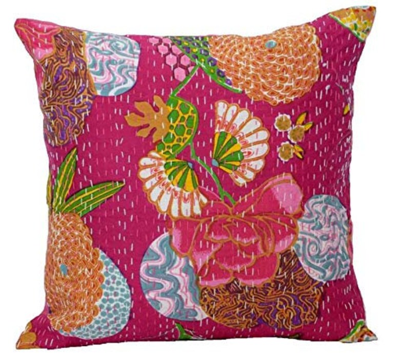 Assorted Color 2 Pcs Set Of Vintage Cotton Kantha Pillow Cover Paisley Print Cotton Kantha Cushion Cover Decorative Pillow Cover