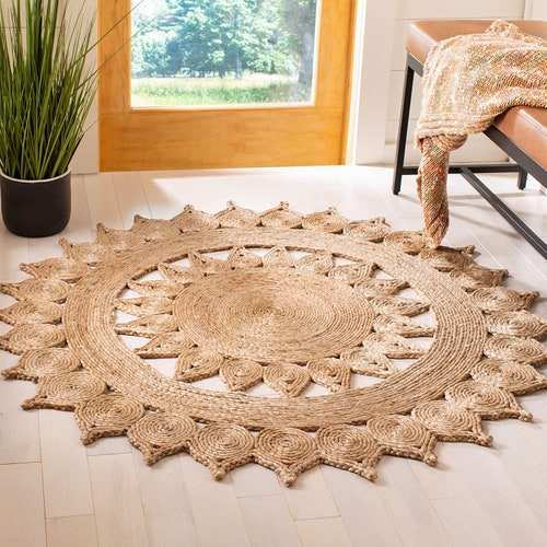 Indian Hand Woven Round Jute Rug Round Yoga Mat Bohemian Round Etsy