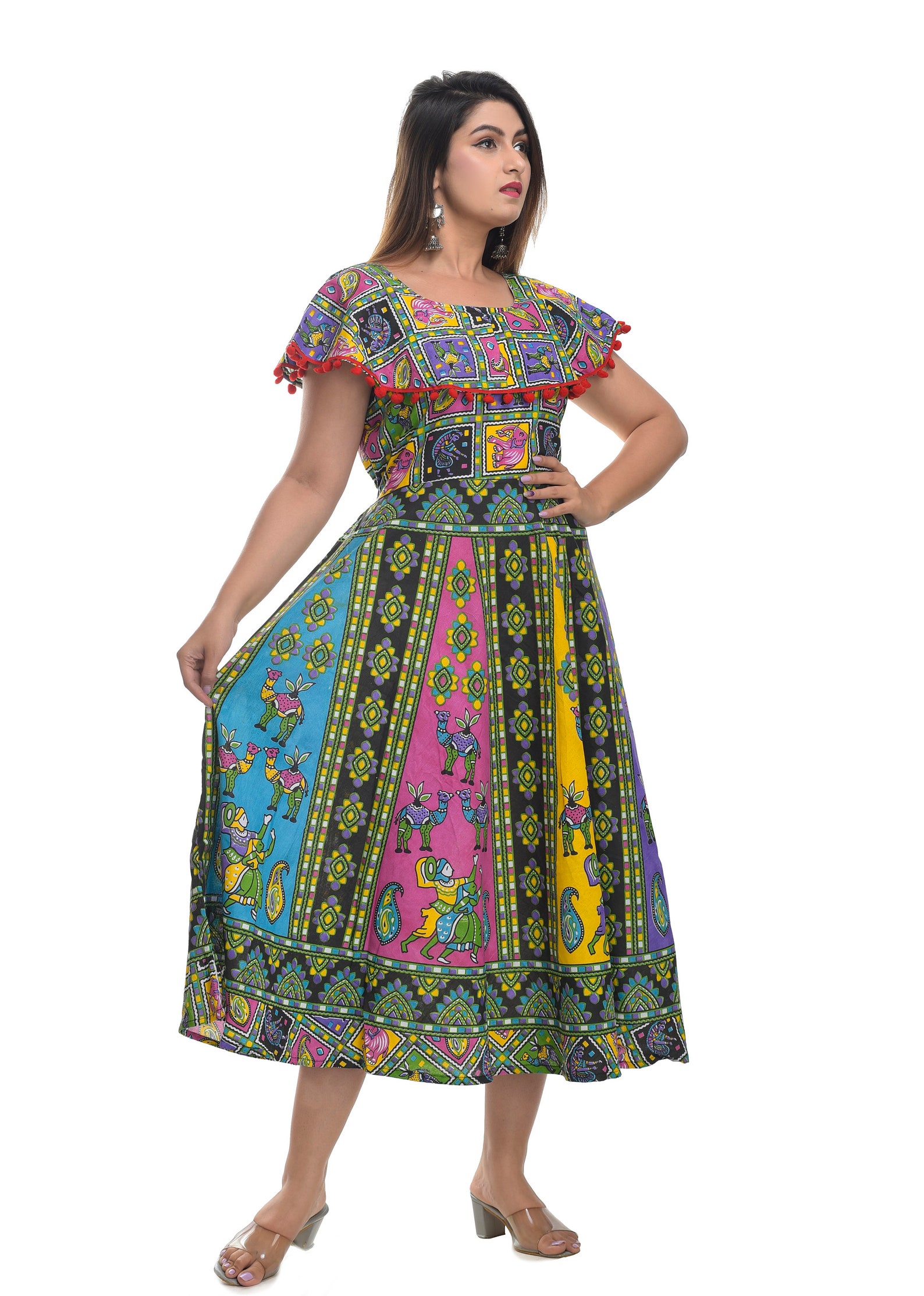 Jaipuri Print Indian Women Dress Maxi Long Bohemian Handmade Etsy