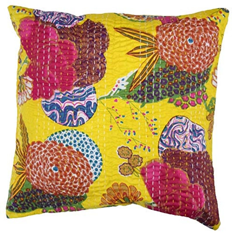 Assorted Color 2 Pcs Set Of Vintage Cotton Kantha Pillow Cover Paisley Print Cotton Kantha Cushion Cover Decorative Pillow Cover