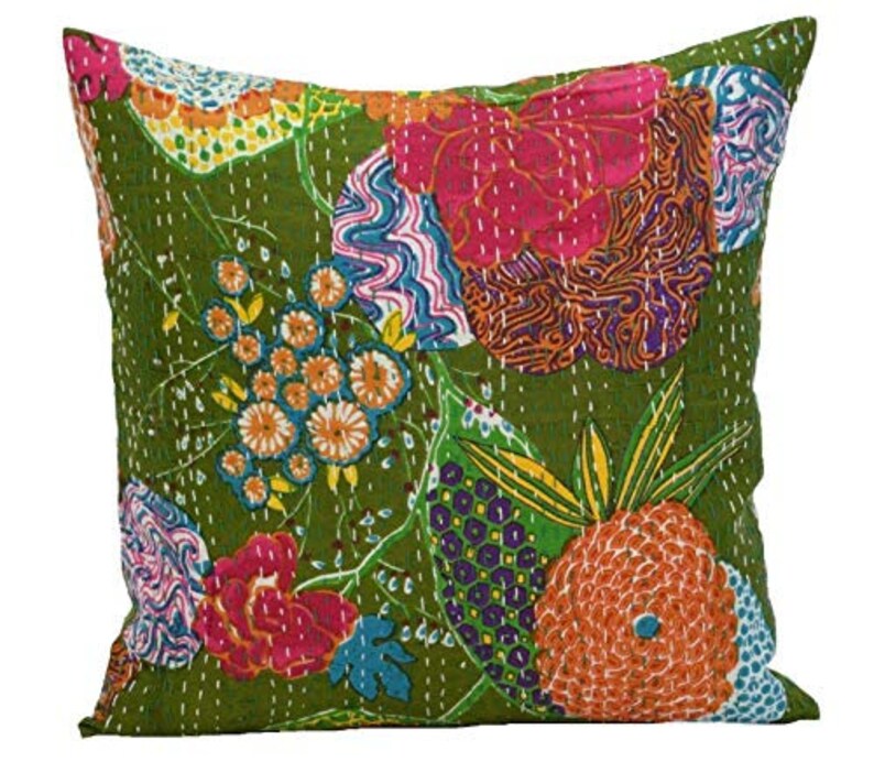 Assorted Color 2 Pcs Set Of Vintage Cotton Kantha Pillow Cover Paisley Print Cotton Kantha Cushion Cover Decorative Pillow Cover