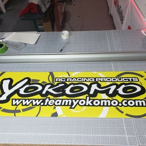 Yokomo Yellow, Banner, racing, products, track, rc10, retro, old school, oval, sprint, racing, buggy, #26