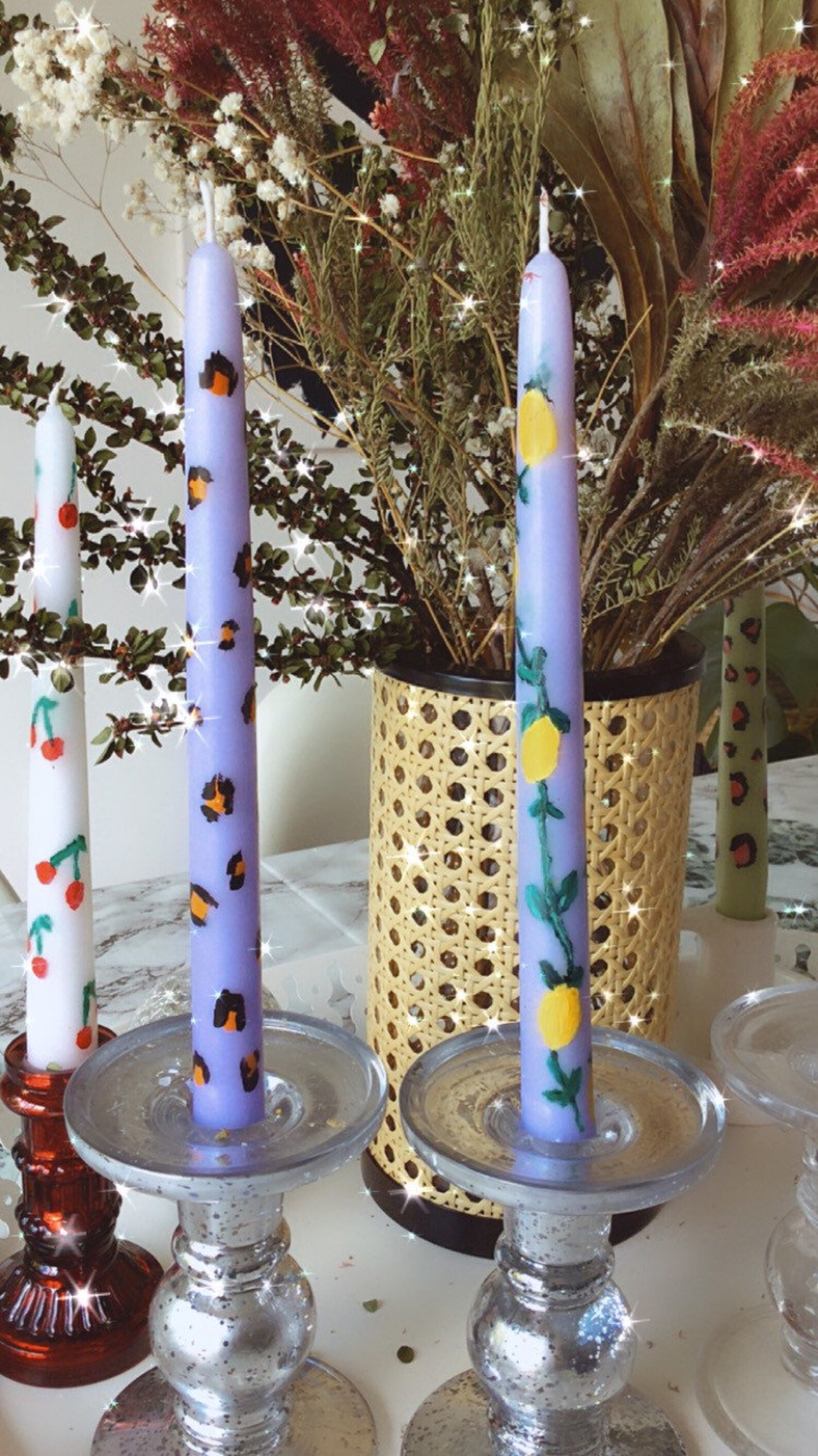 Hand Painted Handmade Lavender Lilac Taper Dinner Candles With Etsy