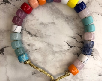 Rainbow Forte Bead bracelet Gemstone luxury Pony bead Bracelet lucky bracelet