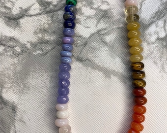 Rainbow Gemstone Bead Necklace: Amethyst, Agate, Jasper, 14k Gold Filled