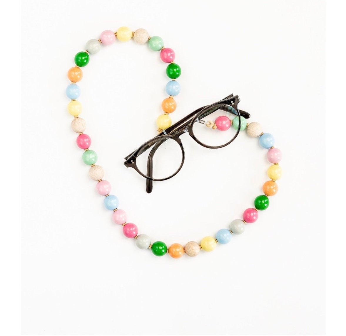 Pretty Beaded Glasses Chain Strap Pink Yellow Pastel or Bright