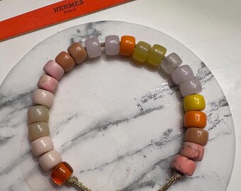 Gemstone Bead Bracelet: Multi-Colored Quartz, Agate, Coral