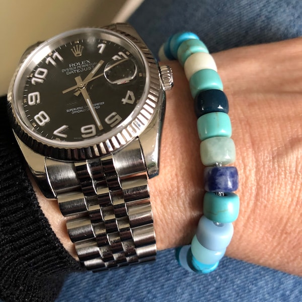 Lapis Lazuli blue Forte Bead bracelet Semi Precious Natural Stone Pony Bead Bracelet Gold Letters Hand Tie on Cords 2021 Trend