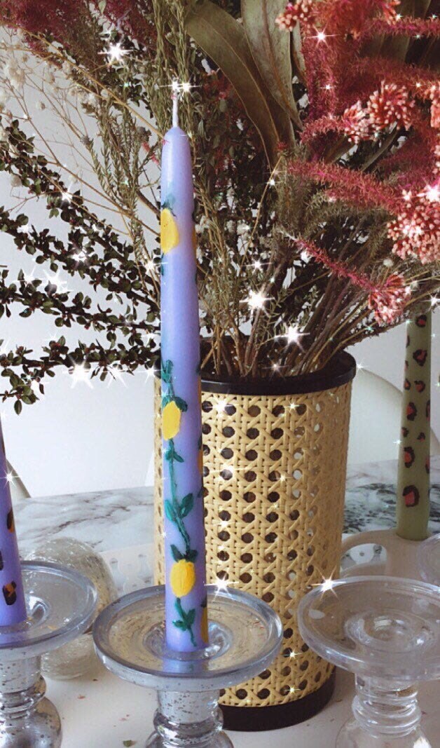 Hand Painted Handmade Lavender Lilac Taper Dinner Candles With Etsy