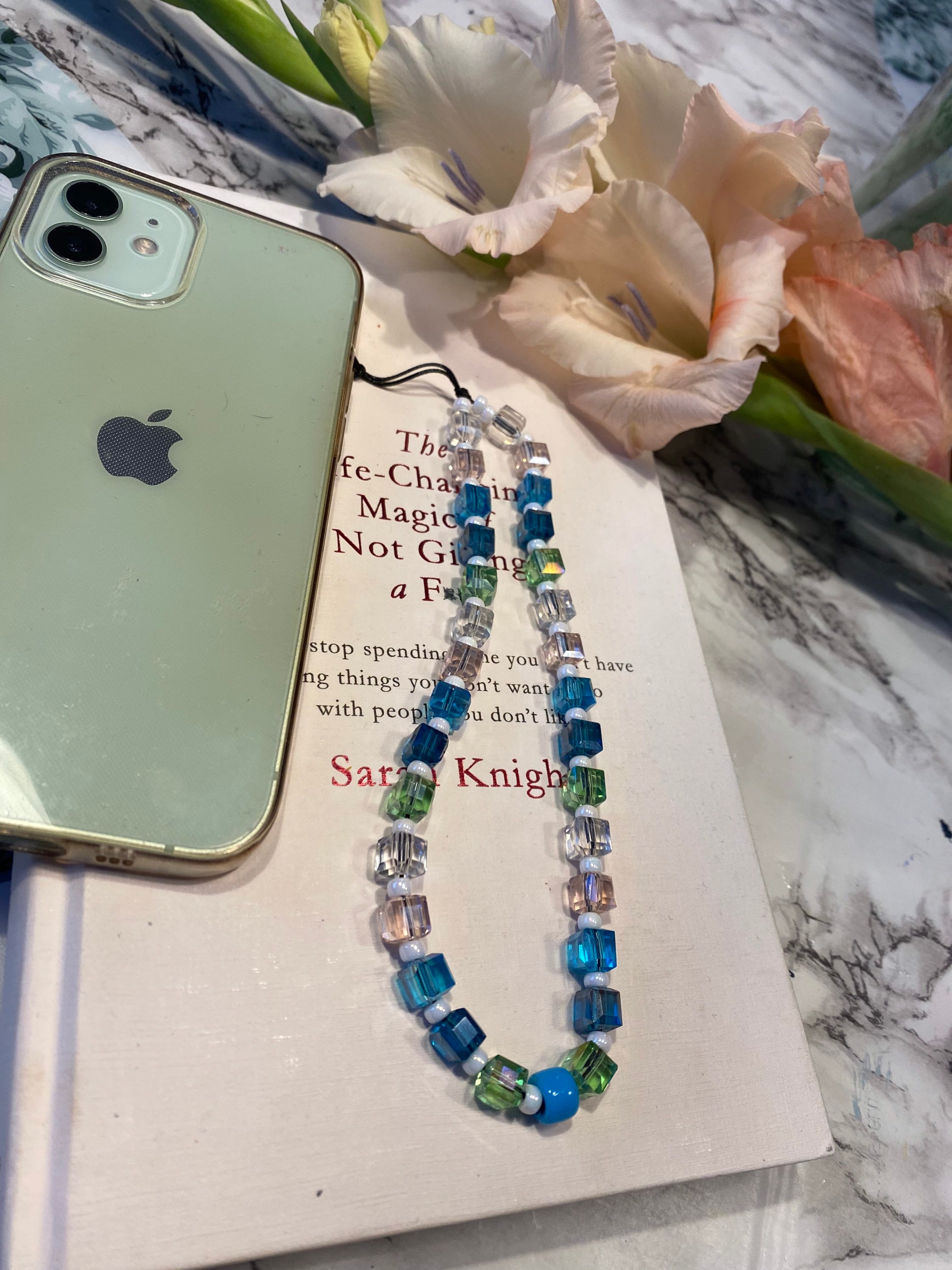 Crystal Phone Chain Wrist Strap Austrian crystal cube glass bead design phone Bracelet Bright Colours 2021 Trend