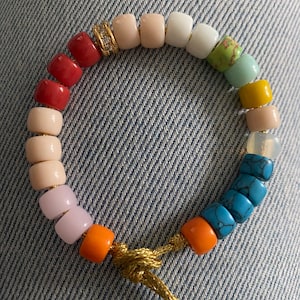 Multi Coloured Forte Bead Gemstone Pony Bracelet Hand Tie on Cords 2021 Trend rainbow jewellery gold
