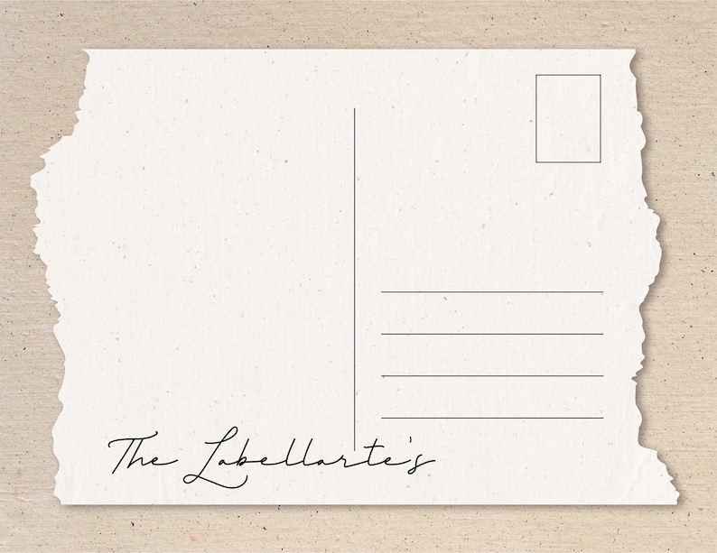 May include: A blank white postcard with a torn edge and a black stamp area. The text "The Labellaarte's" is written in cursive at the bottom.
