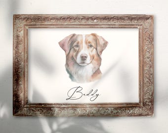 Custom Watercolor Pet Portrait, Dog or Cat Illustration, Personalized Pet Art Print or Card, Pet Memorial Gift