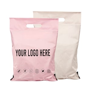 50pcs Personal poly mailers con maniglia, borsa di spedizione con maniglia personalizzata con il tuo logo, borsa postale del corriere personalizzata con sacchetti regalo autosigillanti
