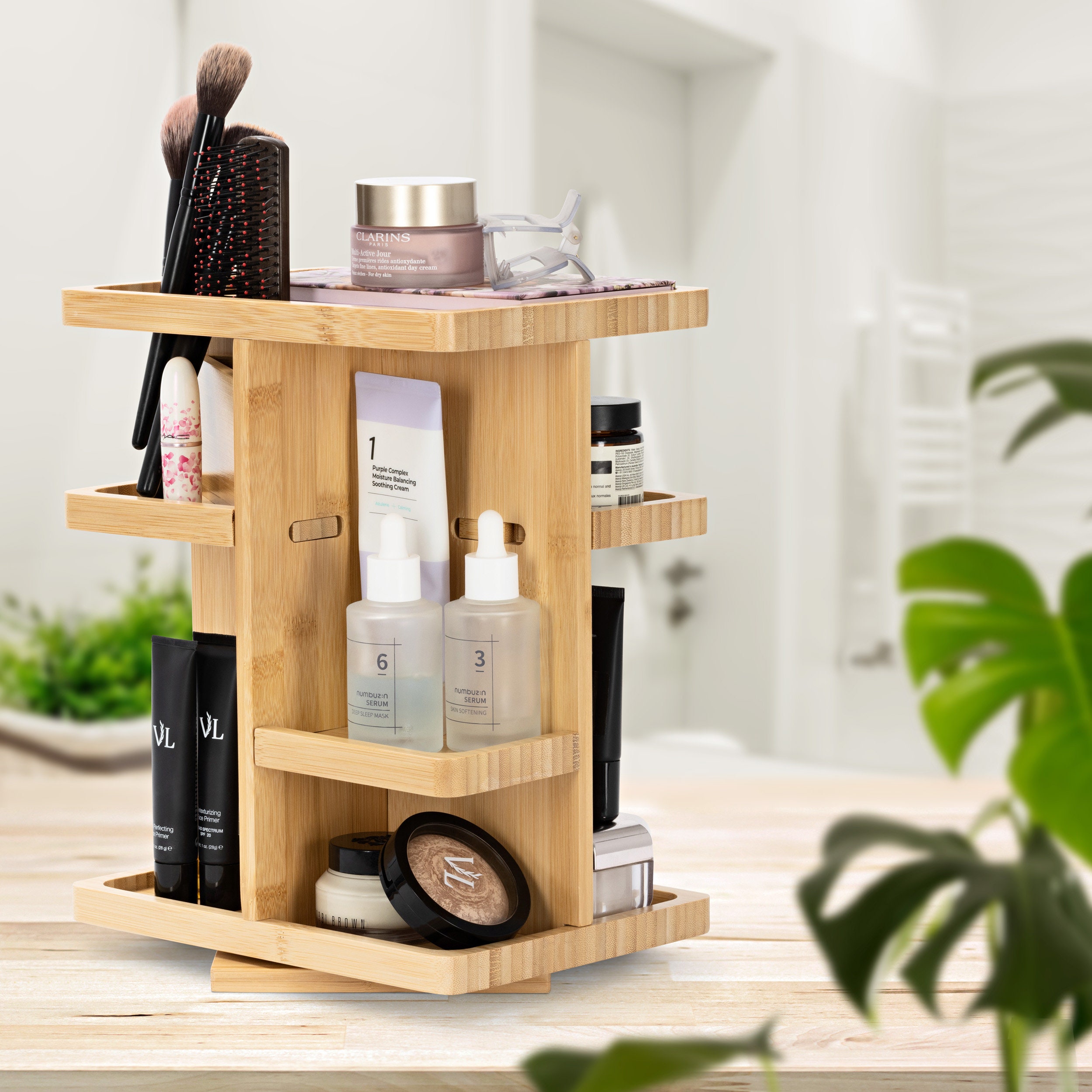 Rotating Bamboo Makeup Organiser for Cosmetics  Bathroom Organiser   Adjustable Shelve Height - Large 360 Degree Non-tilt Base - Etsy