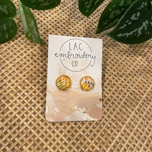 Hand-embroidered, 12mm, Gold Stud Earrings