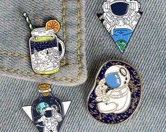 coffee cup Lapel Pin Aerospace Badge,Gift Pins,Starry sky Enamel Pins Astronaut Enamel Pin Ocean drift Bottle Brooches