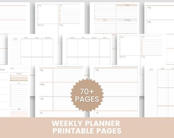 Weekly Planner Pages, Undated Minimal Weekly Planner Printables - Fits Disc Bound Planners