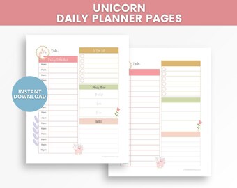 Unicorn Daily Planner Printable, Kids Daily Schedule Page, To Do List Planner, Menu Planning Sheet, Disc Bound Planner Insert