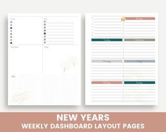 Neujahr Dashboard Layout Planer Einlage, Urlaub druckbare Planer Einlagen - Passend für Disc gebundene Planer