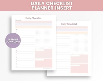 Daily Checklist Printable, Daily Planner Insert, To Do List Printable, Productivity Planner Page, Planner Insert PDF