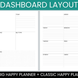 Dashboard Layout Planner Insert - Happy Planner Inserts - Fits Classic & Big Happy Planners and Disc Bound Planners - Printable PDF