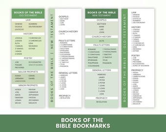 Green Books of the Bible Printable Bookmarks | Bible Study Bookmarks | Old and New Testament Reference | Christian Printable PDF