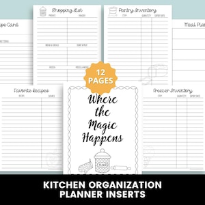 Kitchen Organization Planner Inserts, Meal Planner Printable, Pantry Inventory Tracker, Recipe Binder Pages, Home Management PDF