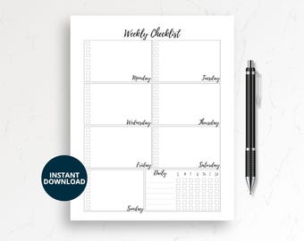 Weekly Checklist Printable, Weekly Planner Insert, Weekly To Do List PDF, Minimal Planner Page, Busy Mom Organization