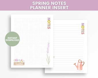 Spring Notes Planner Insert Printable, Floral Notes Pages, Lined and Dot Grid Paper, A5 A4 US Letter Planner Pages