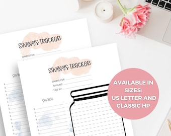 Foglio di monitoraggio dei risparmi stampabile, inserto per la pianificazione del risparmio, foglio di bilancio per il risparmio, registro dei risparmi in contanti, Happy Planner classico formato US Letter