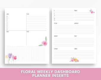Weekly Planner Printable Insert, Floral Planner Pages, US Letter Weekly Layout, Notes Page, Printable Planner for Moms