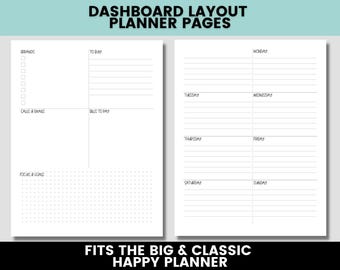 Weekly Dashboard Layout Planner Insert - Printable Planner Inserts - Fits Disc Bound Planners - Printable PDF