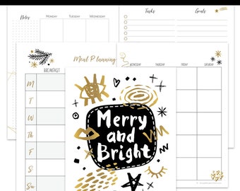 Black and Gold Printable Christmas Planner, Holiday Planner, Big and Classic Happy Planner Inserts, Printable PDF Christmas Planner