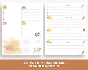 Fall Weekly Dashboard Layout Planner Insert - Autumn Printable Planner Inserts - Fits Disc Bound Planners - Printable PDF