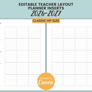 Editable 2027 Teacher Planner Inserts, Weekly Teacher Lesson Planner, Canva Template, Printable Teaching Schedule, Classroom Planning Pages