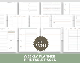 Pages imprimables pour agenda hebdomadaire, agenda hebdomadaire à imprimer, pages d'agenda hebdomadaire non datées, inserts d'agenda PDF - Compatibles avec les agendas à disques