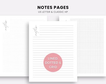 Pagine per appunti stampabili, inserti in carta a griglia punteggiata, pagine per appunti per agenda, formato US Letter stampabile, inserti per appunti classici