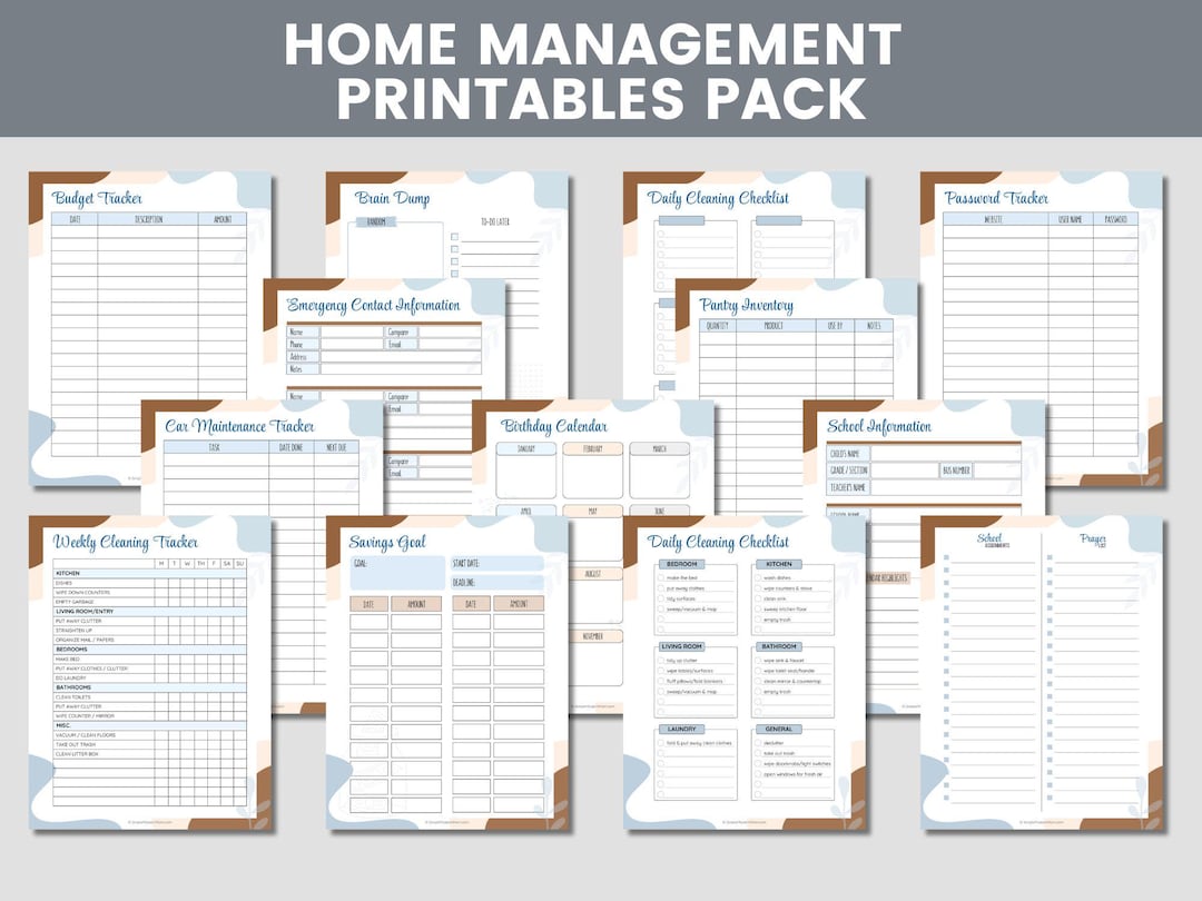 Home Management Binder Printables, Household Planner Kit, Cleaning ...