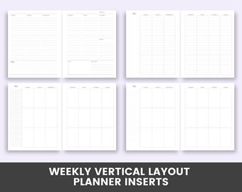 Vertical Weekly Planner Inserts | Printable Weekly Planner Pages | Vertical Layout Planner | Minimal Planner Inserts PDF