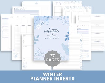 Modèles à imprimer pour agenda d'hiver, intercalaires pour agenda d'hiver, pages d'agenda de décembre, janvier et février, agenda floral au format PDF